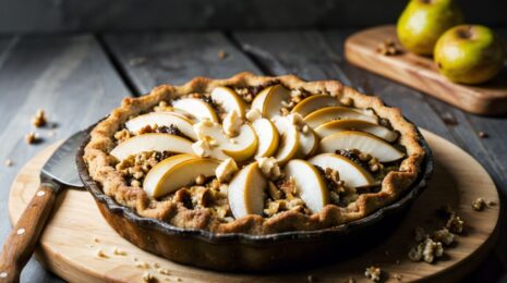 Постный пирог с грецкими орехами и грушами
