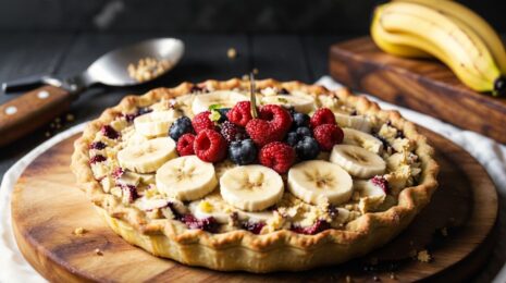 Заливной бананово-ягодный пирог