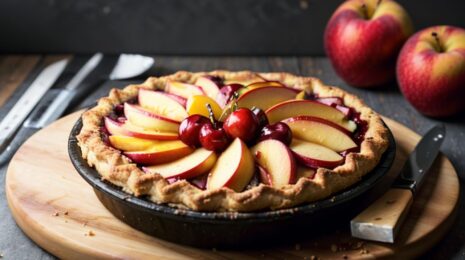 Пирог с яблоками, персиками и алычой