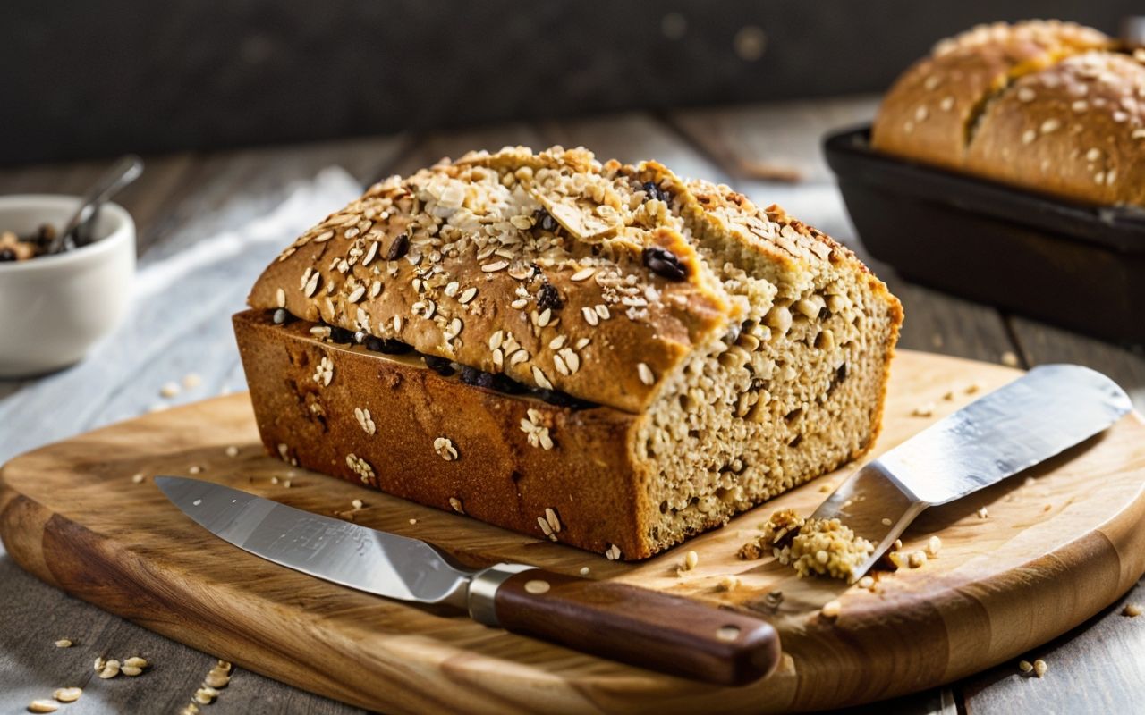 Хлеб из цельнозерновой муки с овсяными хлопьями и изюмом